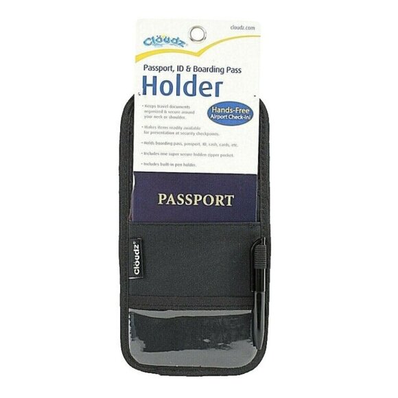 Cloudz 9"x5" Black Zipper Ring Pen Passport ID & Boarding Pass Holder - Picture 1 of 6